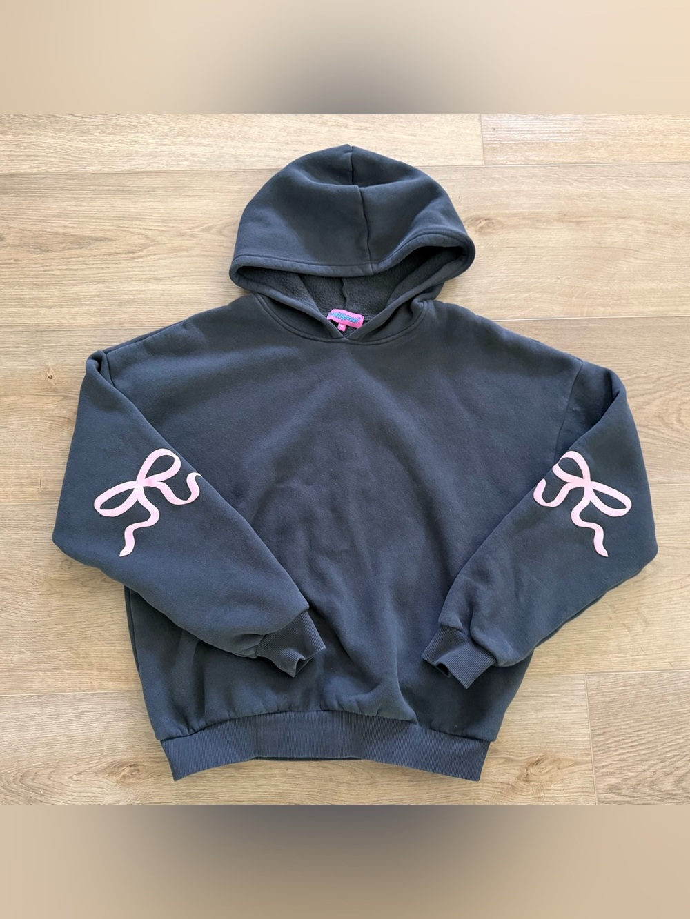 Edikted Bow Sleeve Oversized Fleece Hoodie XS Charcoal